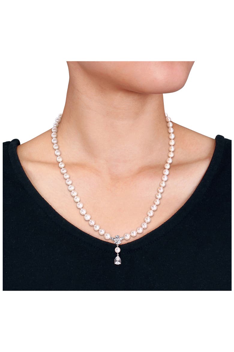 Cultured Pearl & Lab Grown White Sapphire Y-Necklace, Alternate, color, WHITE