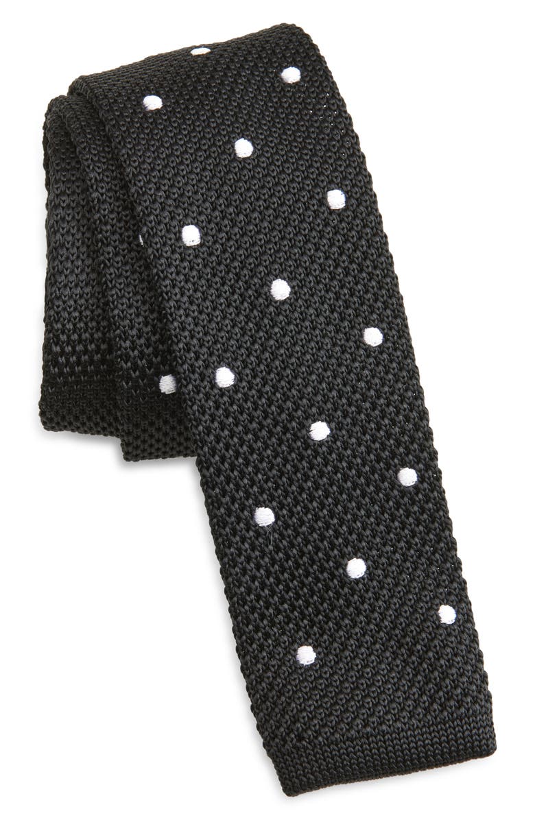 CLIFTON WILSON Black Polka Dot Knit Silk Tie, Main, color, Black