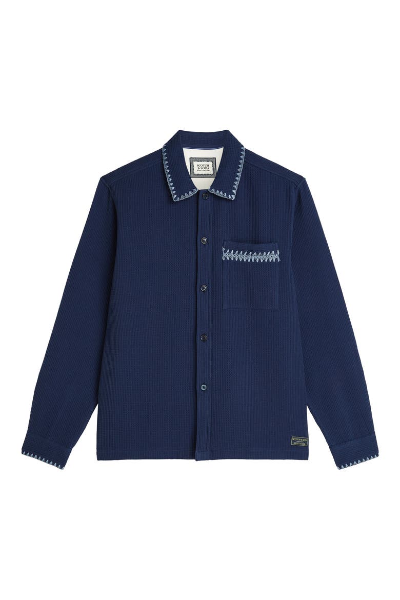 Waffle Texture Cotton Button-Up Shirt, Alternate, color, PAGEANT BLUE