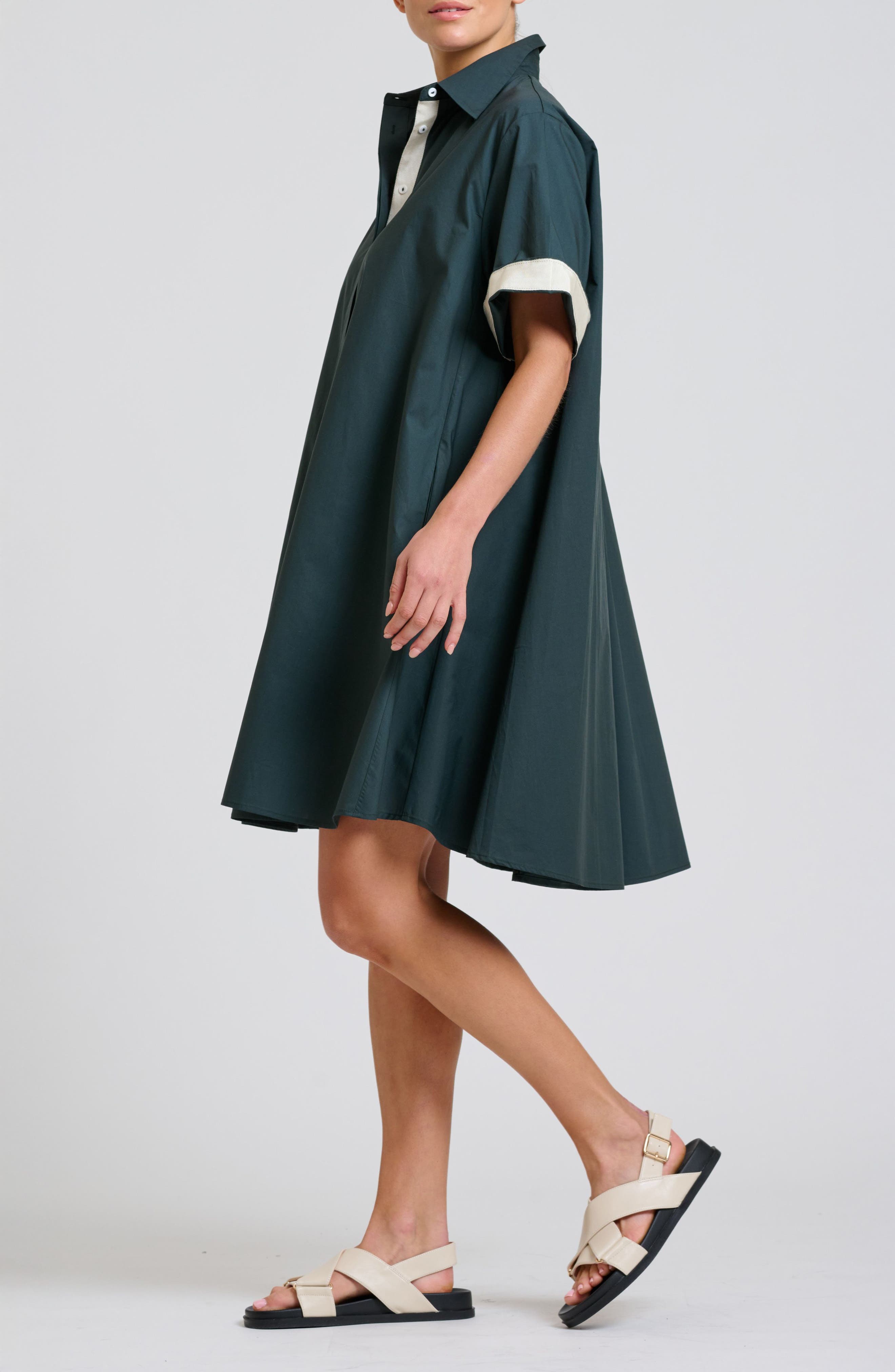 Grossgrain Ribbon Cotton Trapeze Shirtdress (Women) | Nordstrom