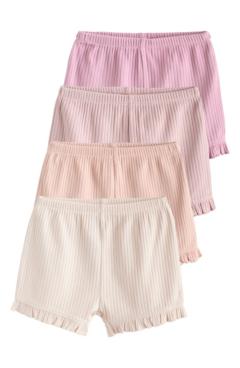 NEXT 4-Pack Stretch Cotton Frill Hem Shorts, Main, color, Pink
