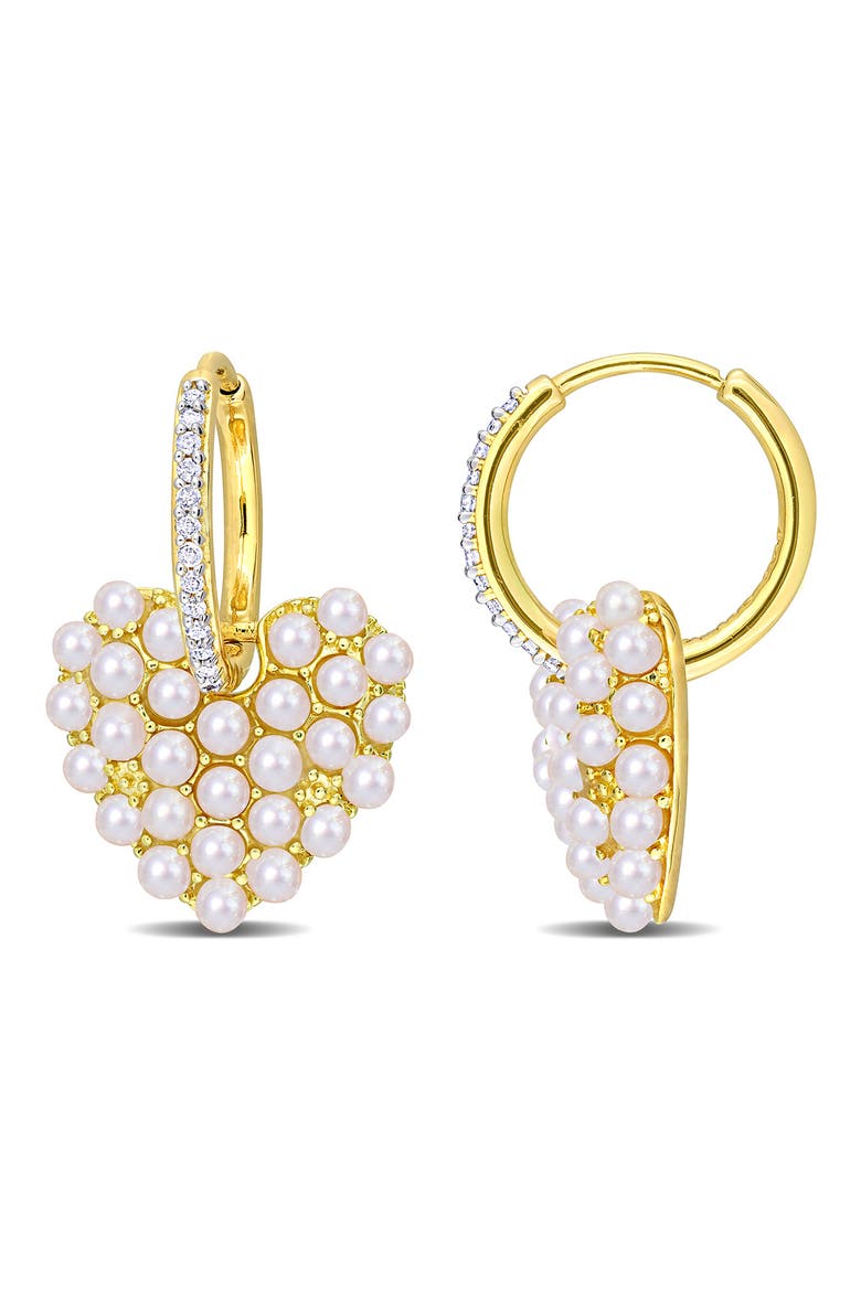 2-2.5mm Cultured Freshwater Pearl Heart Drop Earrings, Main, color, GOLD/ WHITE