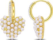DELMAR 2-2.5mm Cultured Freshwater Pearl Heart Drop Earrings