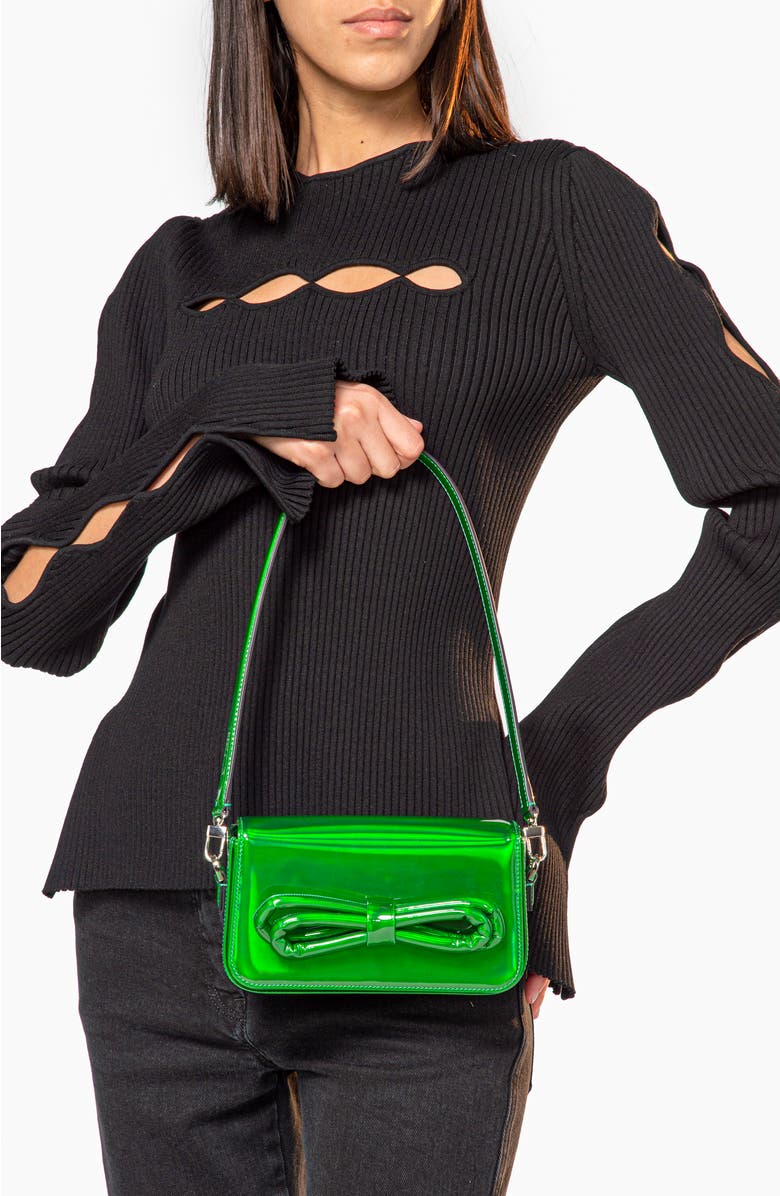 Mach & Mach Puffer Bow Iridescent Leather Shoulder Bag, Alternate, color,