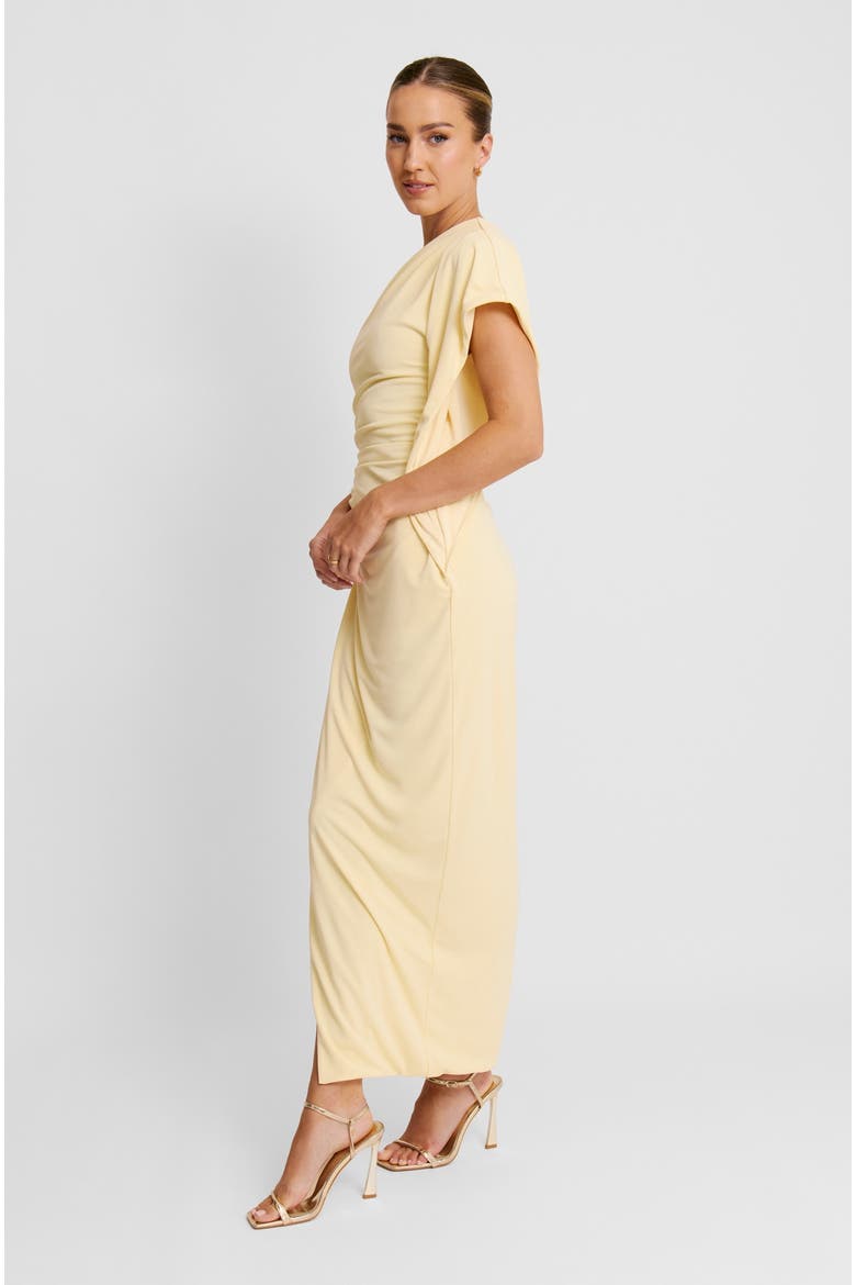 Asymmetric Stretch Gathered Maxi Dress, Alternate, color, Pale Lemon