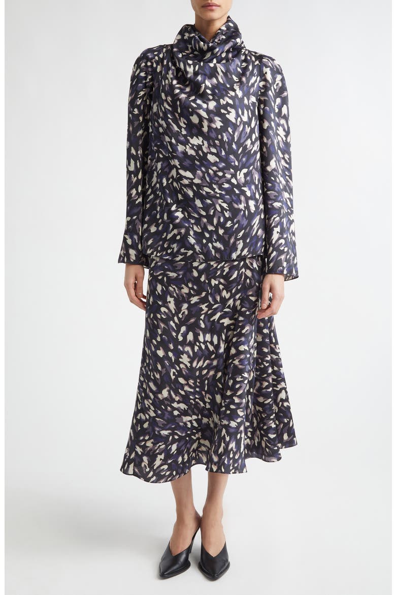 Elton Abstract Animal Print A-Line Midi Skirt, Alternate, color, BLACK ANIMAL