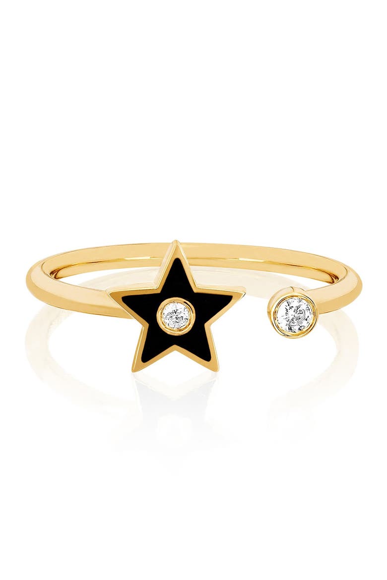 14K Yellow Gold Black Enamel & Diamond Open Star Ring - Size 6 - 0.06 ctw, Alternate, color, YELLOW GOLD