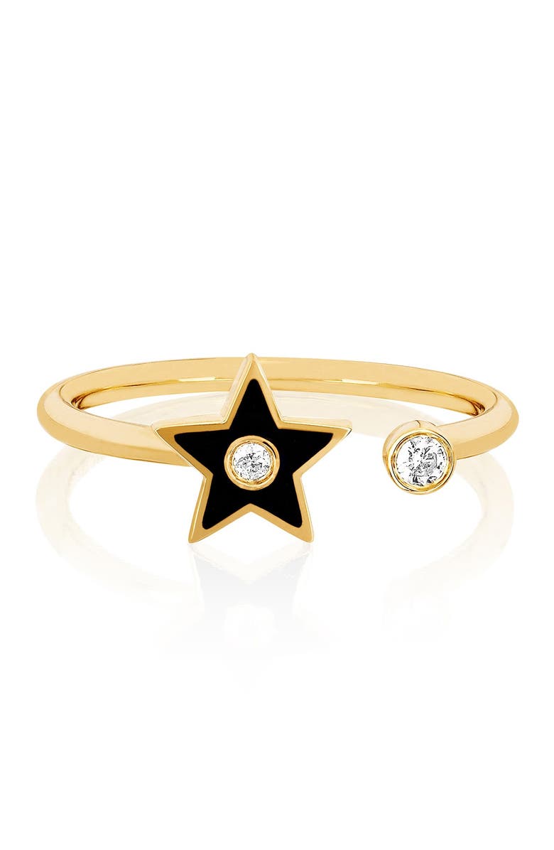 EF Collection 14K Yellow Gold Black Enamel & Diamond Open Star Ring - Size 6 - 0.06 ctw, Alternate, color,