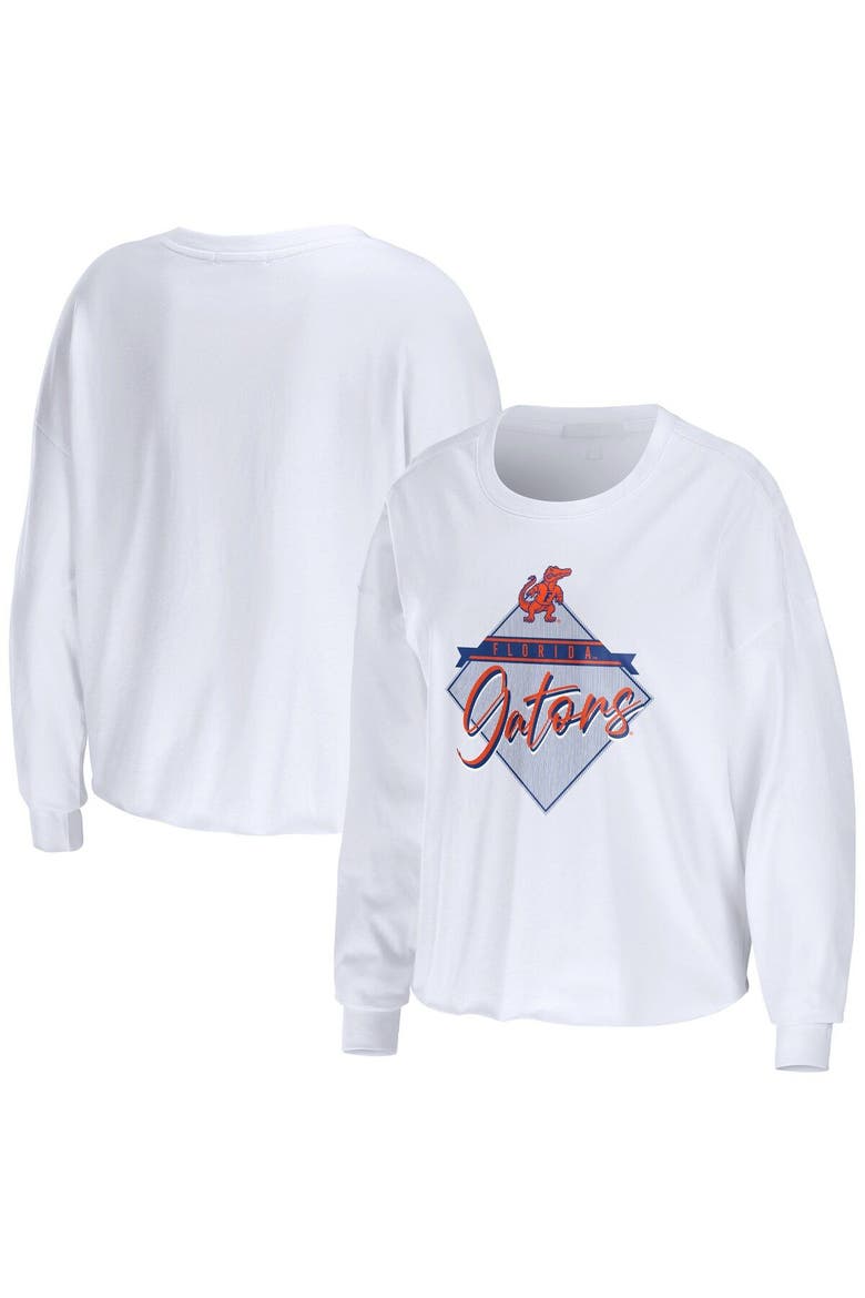 Women's WEAR by Erin Andrews White Florida Gators Diamond Long Sleeve Cropped T-Shirt, Main, color, White