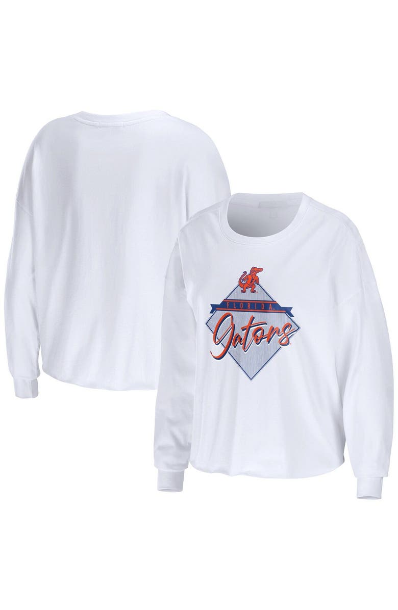 WEAR by Erin Andrews Women's WEAR by Erin Andrews White Florida Gators Diamond Long Sleeve Cropped T-Shirt, Main, color, White
