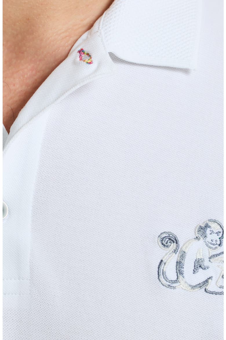 Monkey Business Embroidered Cotton Piqué Polo, Alternate, color, WHITE