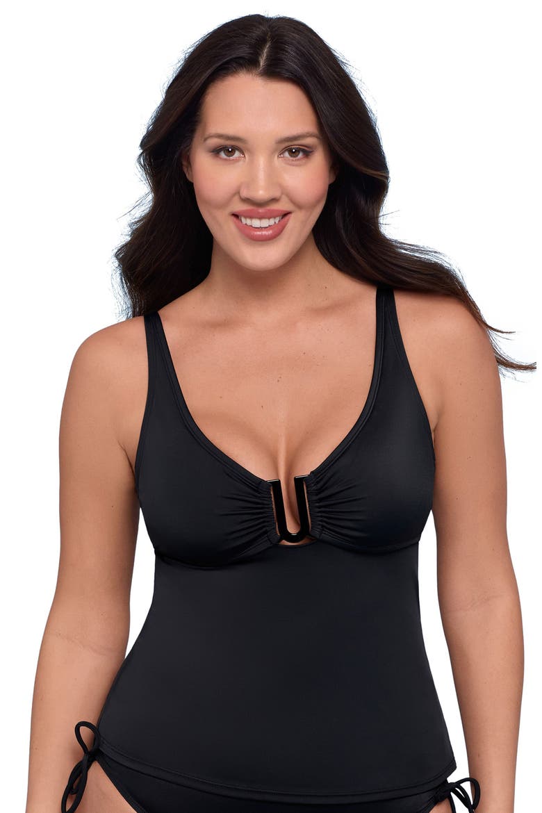 Supportive and Sculpting U-Wire Adjustable Tankini Swimsuit Top, Main, color, Onyx Black