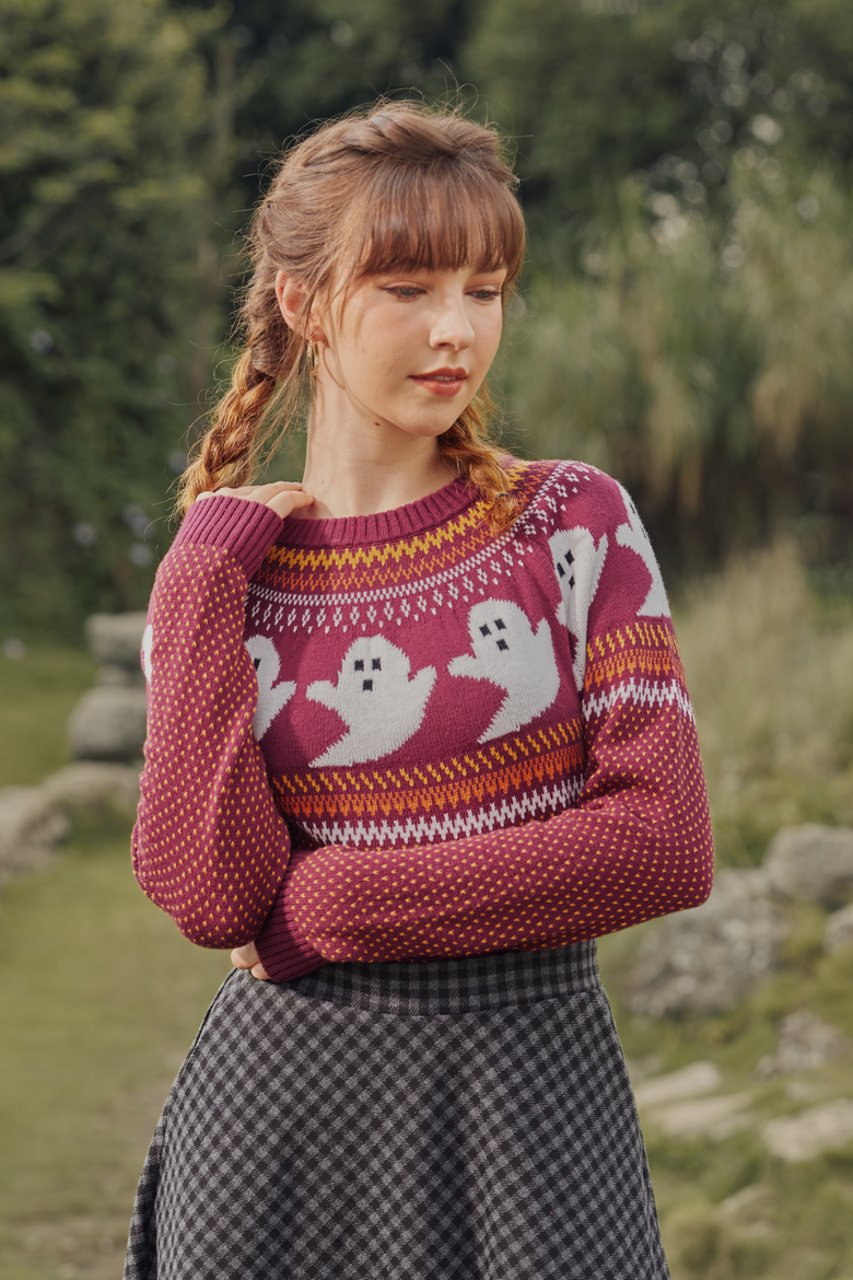 You've Been Ghosted Fair Isle Sweater, Alternate, color, Red Ghost