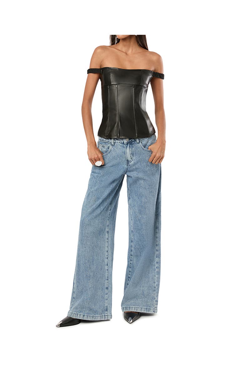 WeWoreWhat Off Shoulder Vegan Leather Corset, Alternate, color, Black