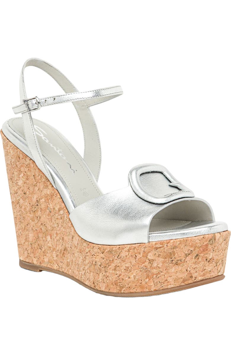 Santoni Women's leather wedge, Alternate, color, Silver