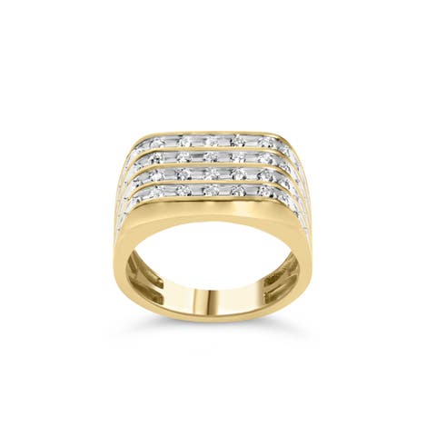 Men's 10K Yellow Gold 1.00 Cttw Diamond Multi Row Ring Band