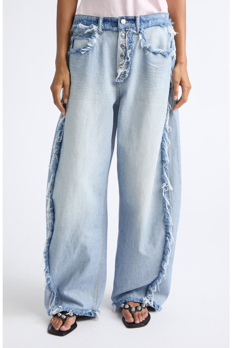 Inverted Blow Up Frayed Barrel Leg Jeans, Main, color, INVERTED BLEACH BLUE