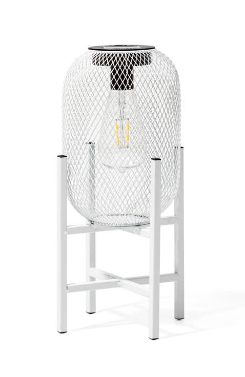 Metal Mesh Edison Bulb Solar Powered Outdoor Lantern with Stand