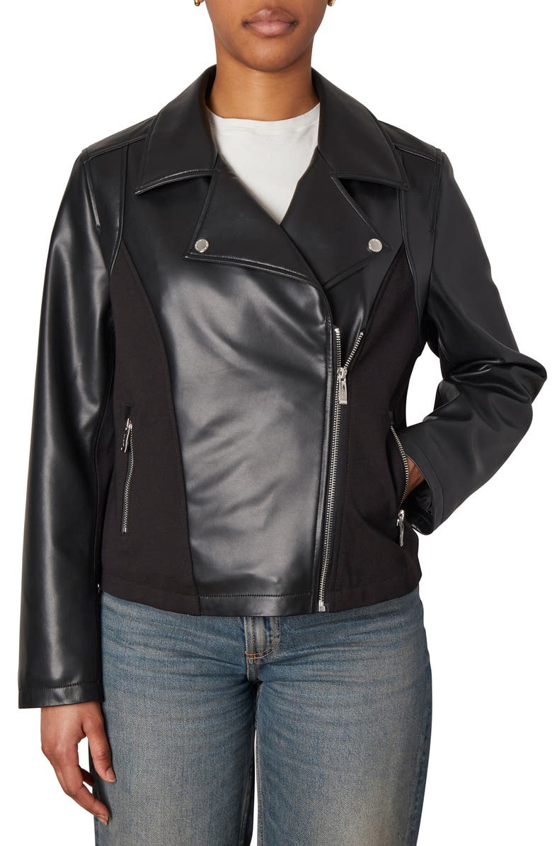 Nicole Miller Leather Moto Jacket, Main, color, 