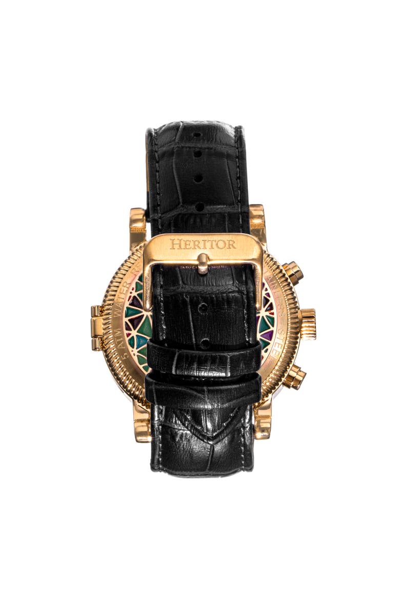 Legacy Leather-Band Watch w/Day/Date, Alternate, color, Gold/Black