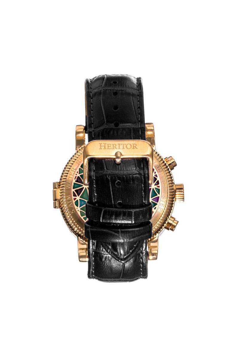 Heritor Automatic Legacy Leather-Band Watch w/Day/Date, Alternate, color, Gold/Black