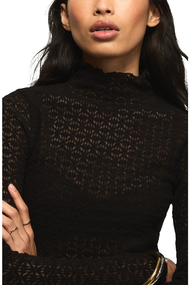 Mock Neck Long Sleeve Lace Top, Alternate, color, JET BLACK
