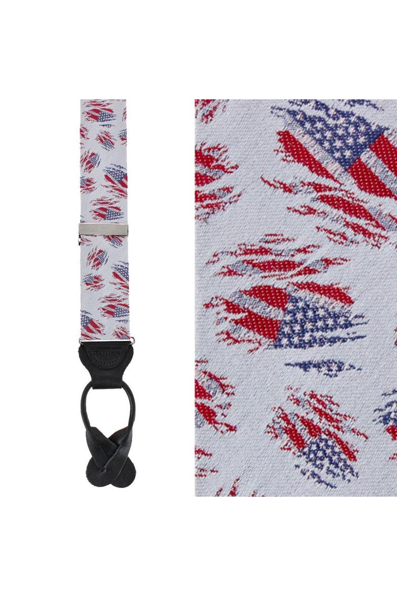 Stars & Stripes Secret Silver Silk Novelty Button End Brace, Main, color, Silver