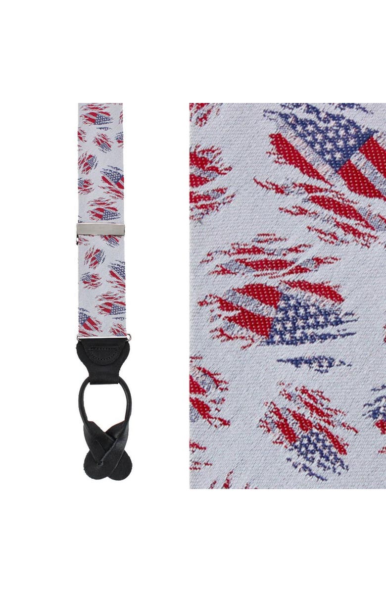 Trafalgar Stars & Stripes Secret Silver Silk Novelty Button End Brace, Main, color, Silver