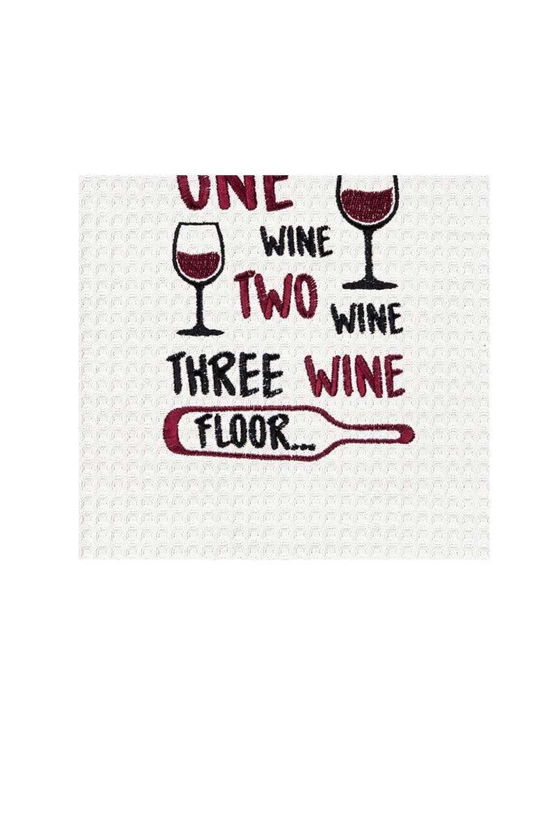 "One Wine Two Wine Three Wine" Waffle Weave Dishtowel, Alternate, color, White