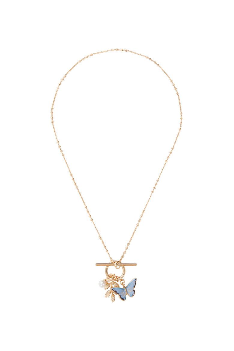 Enamel Blue Butterfly & Leaf Charm Necklace, Alternate, color, Multi & Gold