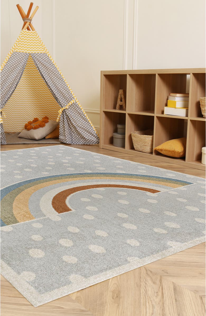 JONATHAN Y Minha Rainbow Dot Modern Machine-Washable Area Rug, Alternate, color, Gray/Ivory/Yellow