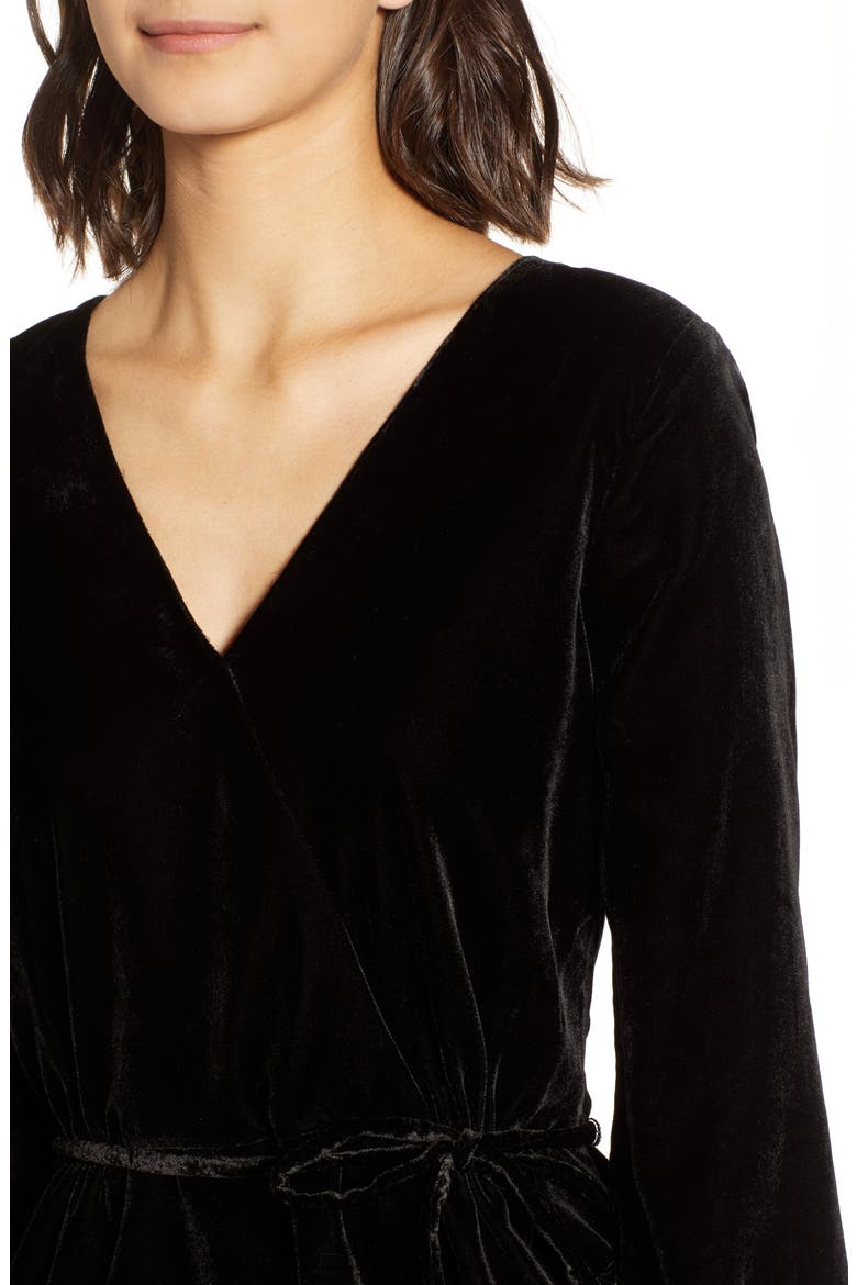 Faux Wrap Velvet Top, Alternate, color, BLACK