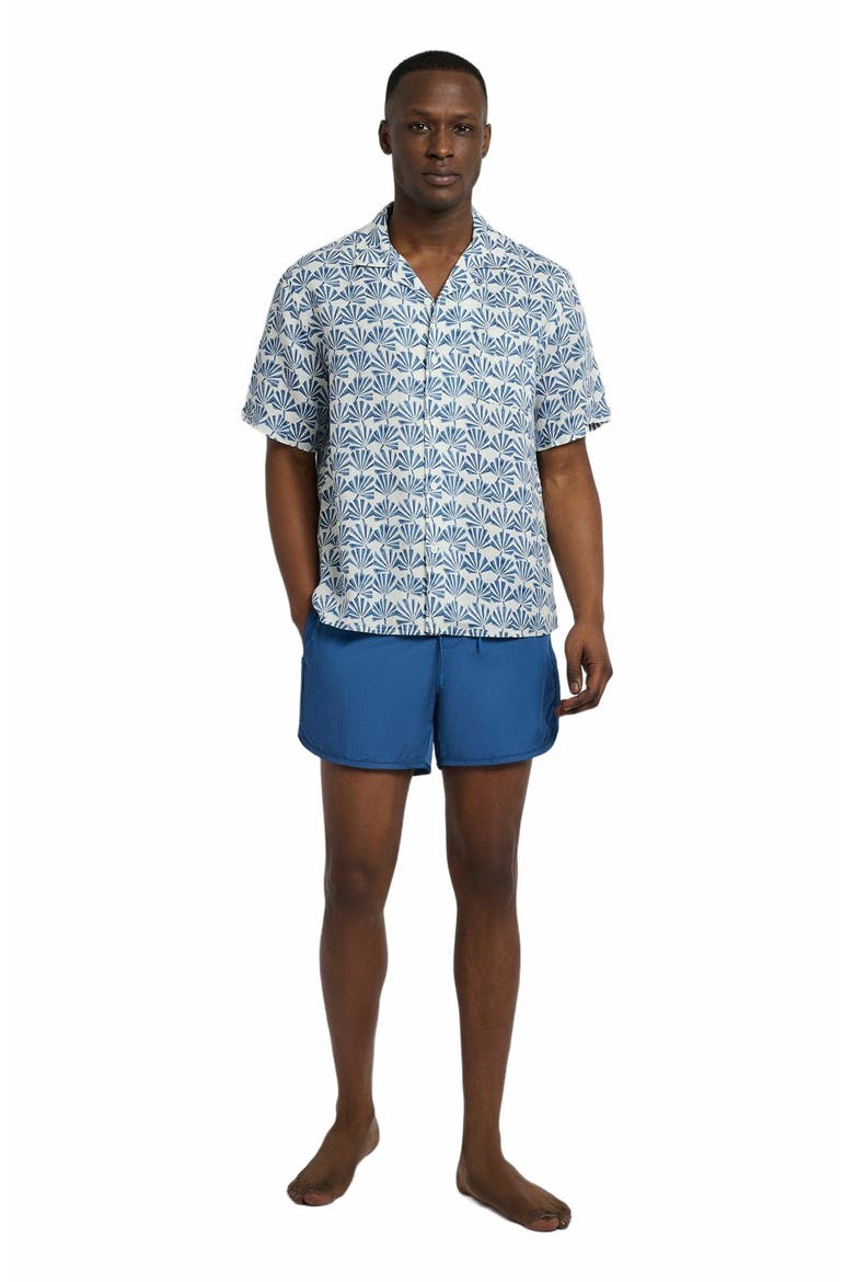 Nylon Crinkle 4" Scallop Swim Trunk, Main, color, POOL BLUE