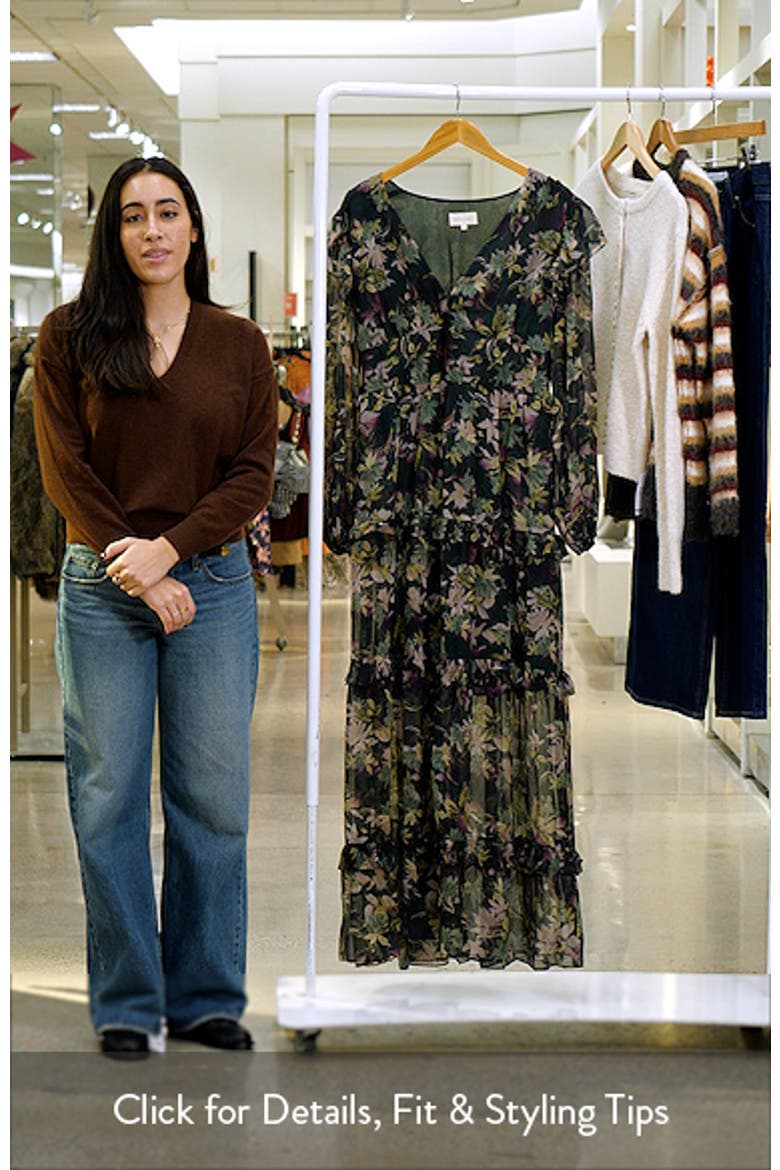 Print Ruffle Long Sleeve Chiffon Maxi Dress video