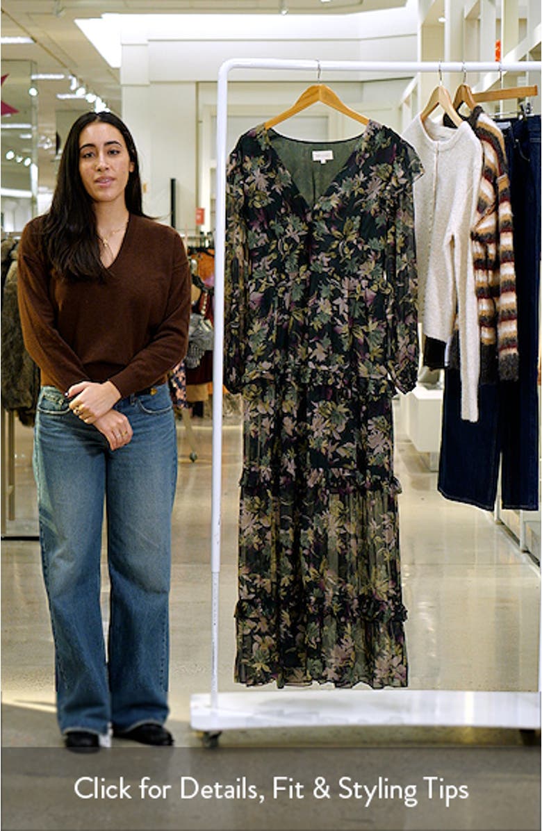 Print Ruffle Long Sleeve Chiffon Maxi Dress, sales video thumbnail