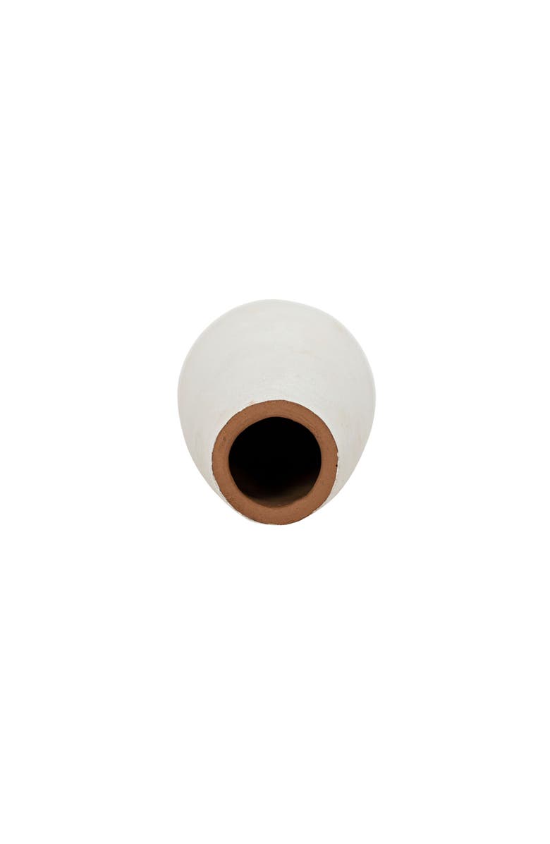 Foreside Home and Garden 5" Small White Terracotta Tapered Elegant Tabletop Bud Vase, Alternate, color, White