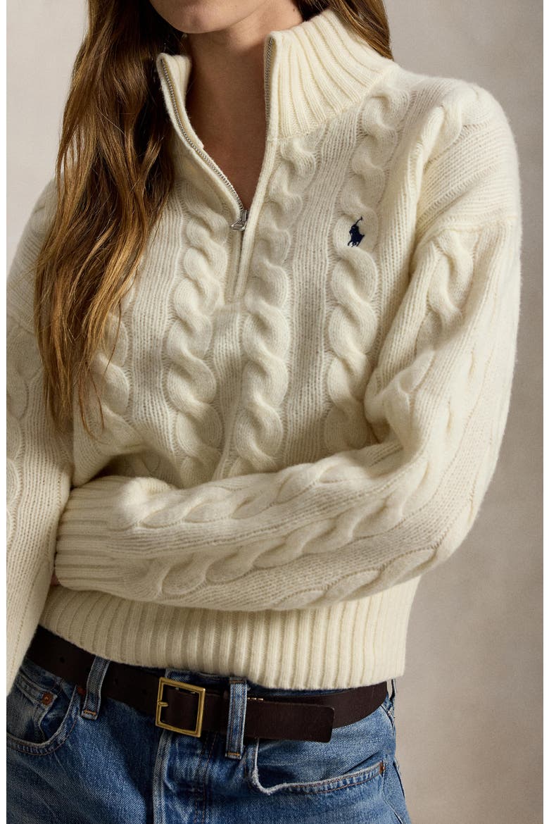 Cable Wool & Cashmere Half-Zip Sweater, Alternate, color, AUTHENTIC CREAM