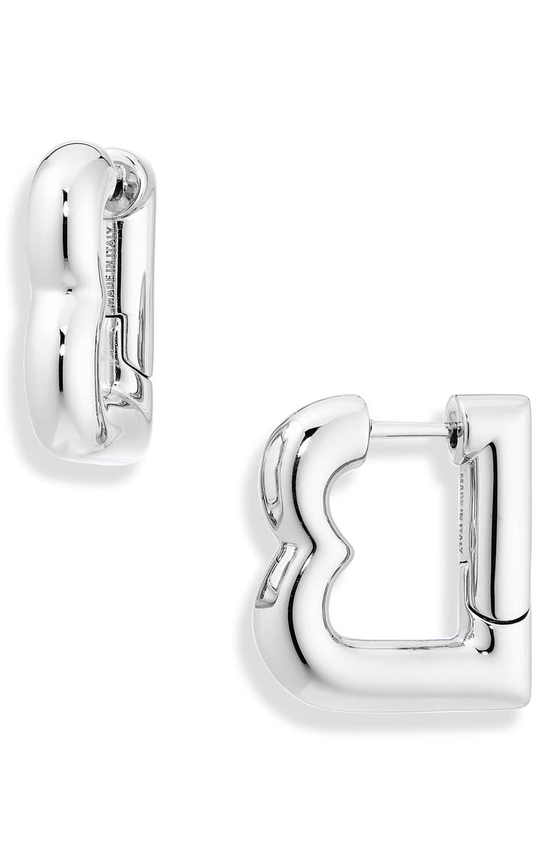 Balenciaga Eisa B XS Hoop Earrings, Main, color, Shiny Silver 0926