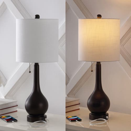 Jonathan Y Tyler 24" Modern Classic Gourd Iron Led Table Lamp With Pull-chain With Dual Usb Charging In Oil Rubbed Bronze