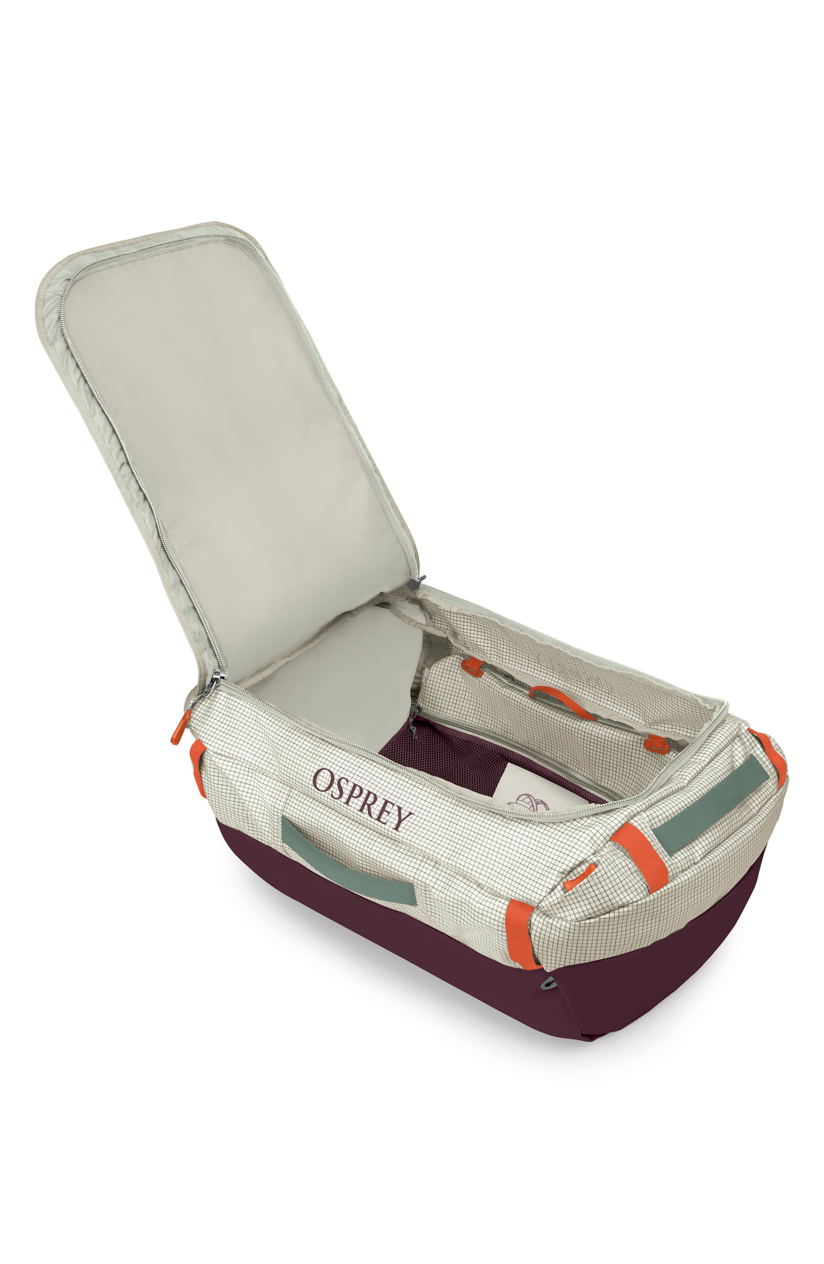 Transporter 65-Liter Duffle Luggage, Alternate, color, MYSTERY WHITE/ MOODY BURGUNDY