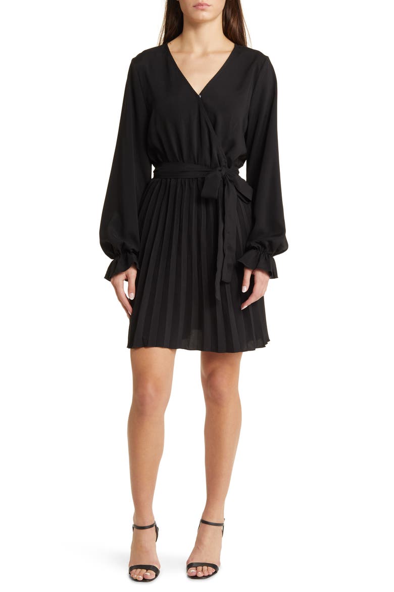 Sienna Long Sleeve Faux Wrap Dress, Main, color, BLACK