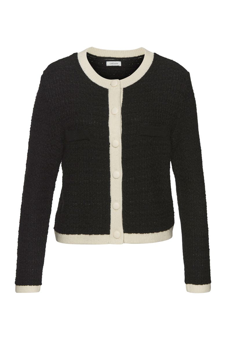Tweed Look Cardigan, Alternate, color, Black & Ivory