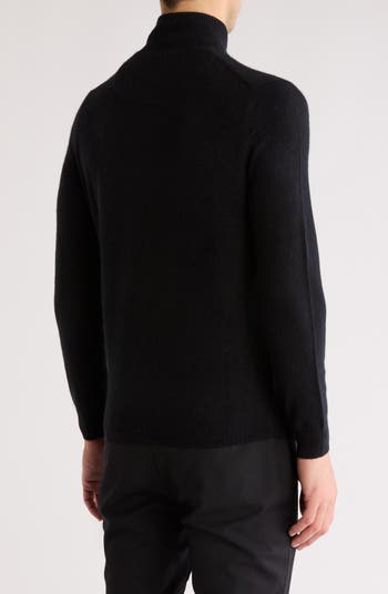 Nordstrom black 100% cashmere 1/4 zip pullover sweater shops size large