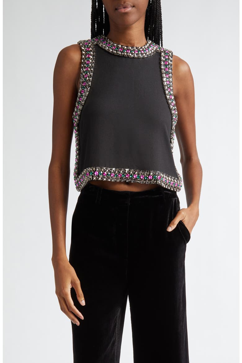 Bastia Embellished Trim Crop Tank, Main, color, BLACK/ MULTI COLOR JEWEL
