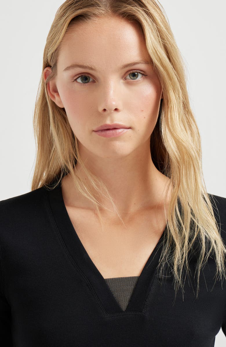 Brunello Cucinelli Ribbed jersey T-shirt, Alternate, color, Black