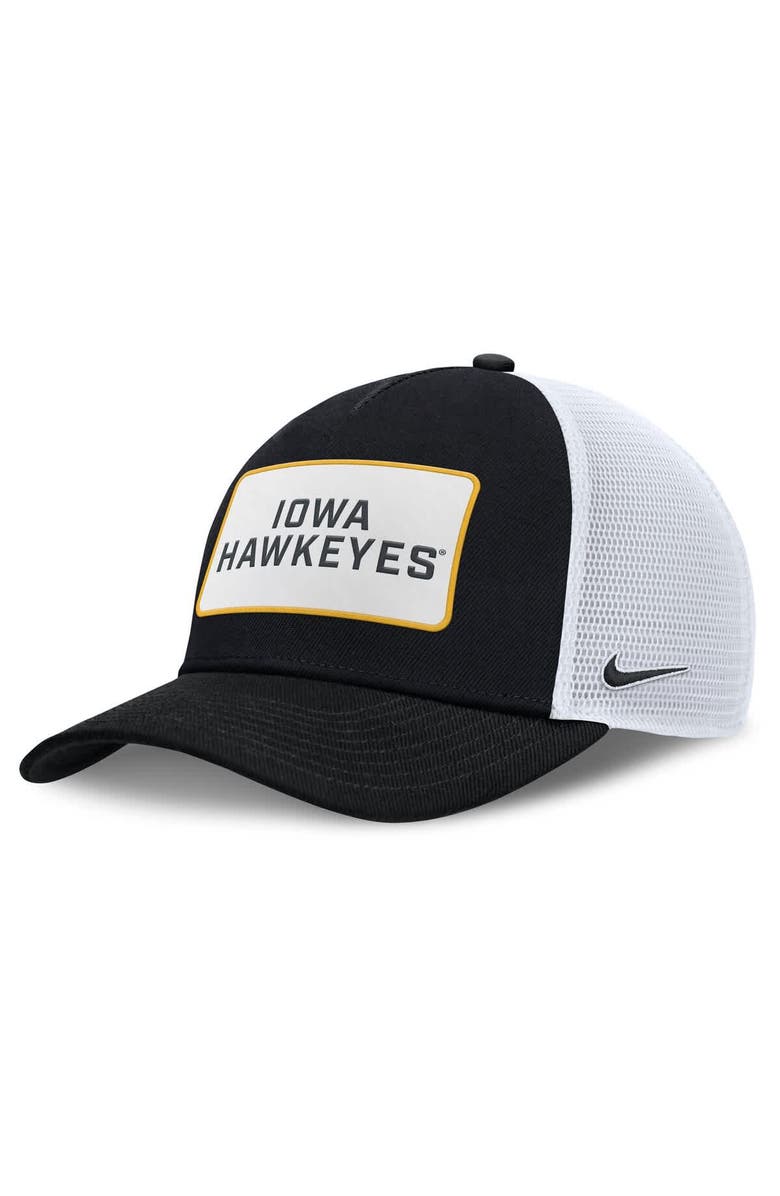 Nike Men's Nike Black/White Iowa Hawkeyes 2025 On-Field Rise Patch Trucker Adjustable Hat, Main, color, Black