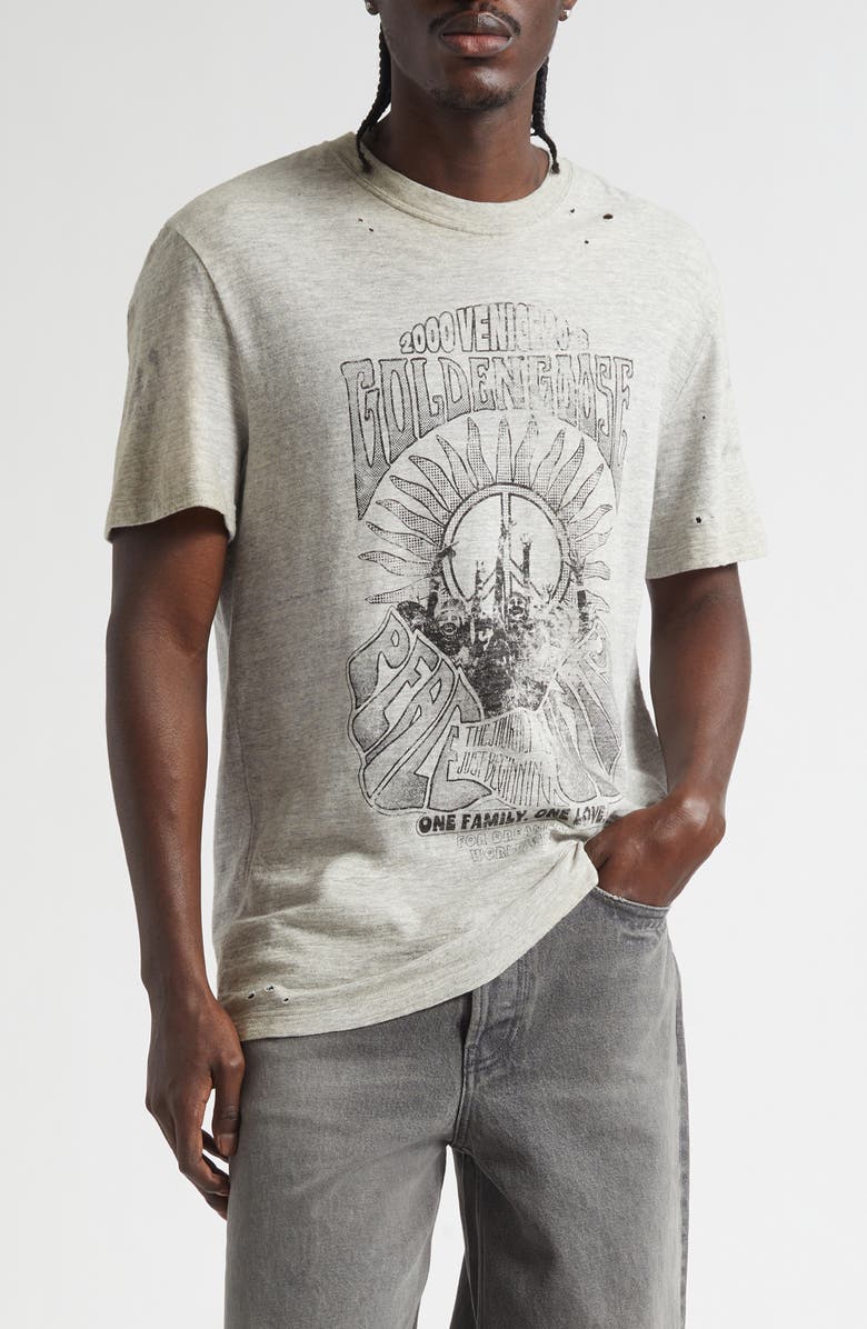 Golden Goose Journey Regular Fit Distressed Graphic T-Shirt, Main, color, Grey Melange