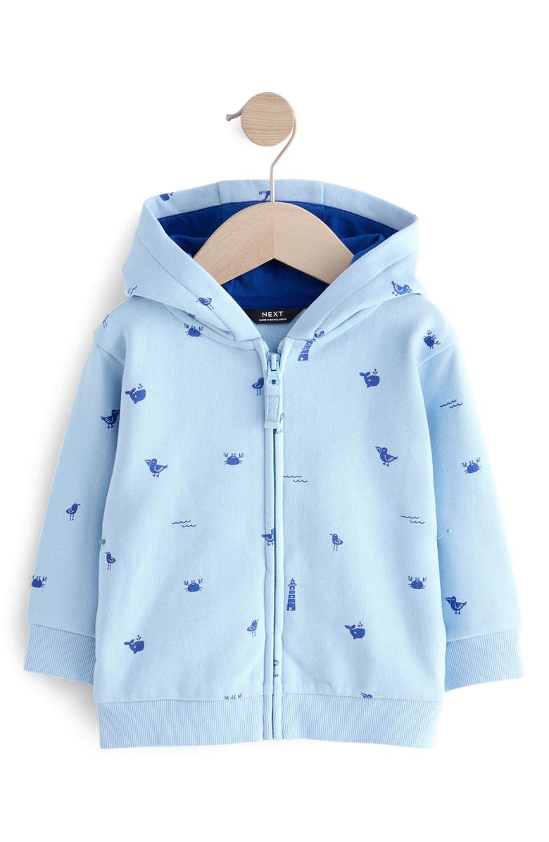 NEXT Kids' Seaside Print Cotton Zip-Up Hoodie, Main, color,