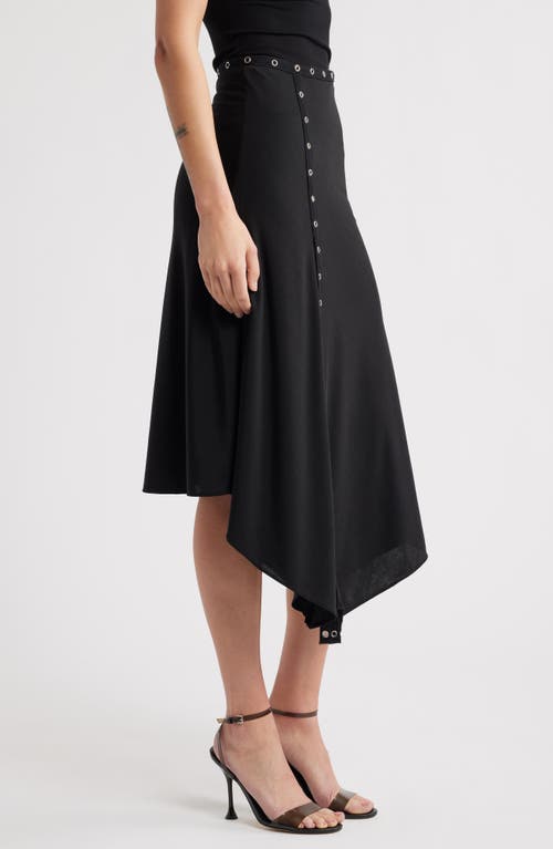 Mistress Rocks Grommet Asymmetric Midi Skirt In Black