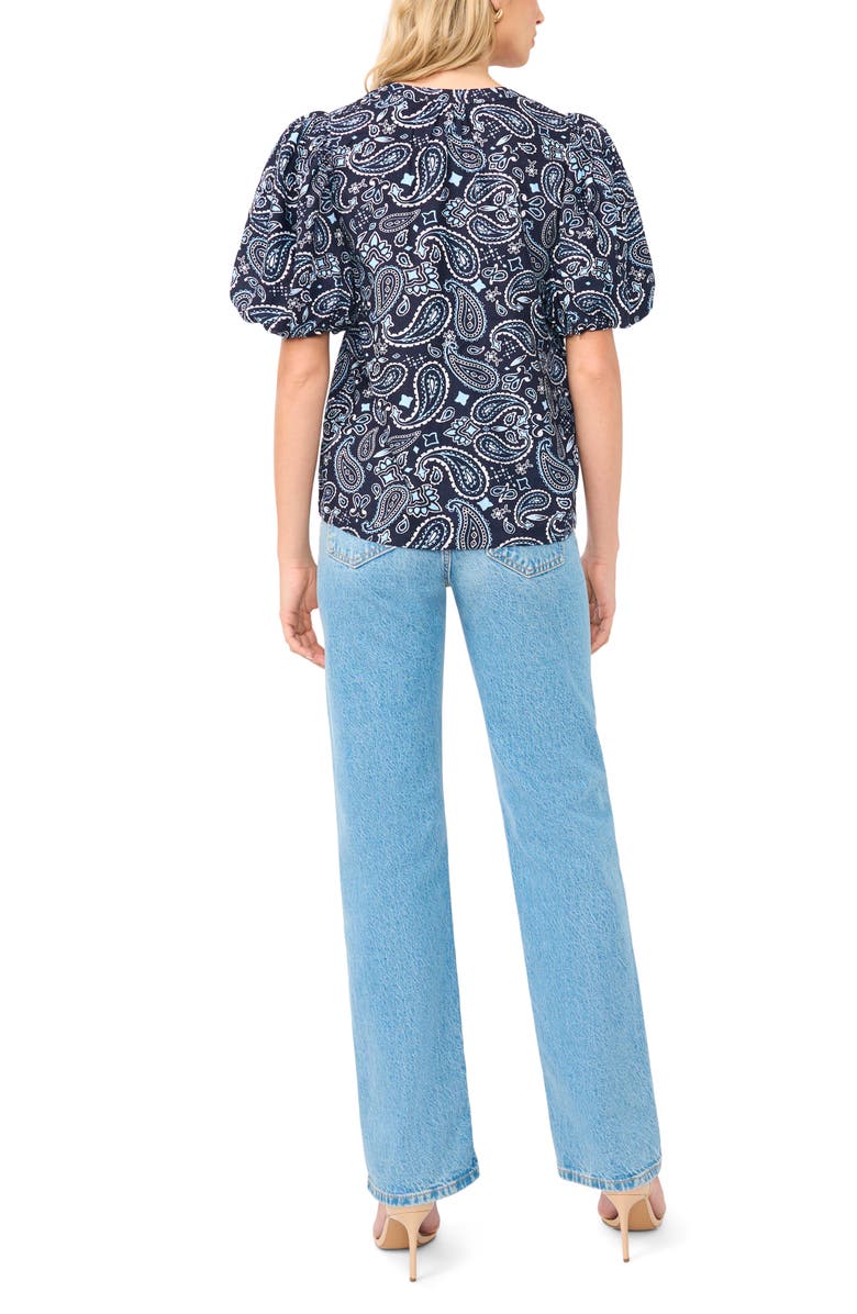 Vince Camuto Paisley Puff Sleeve Organdy Top, Alternate, color, Classic Navy